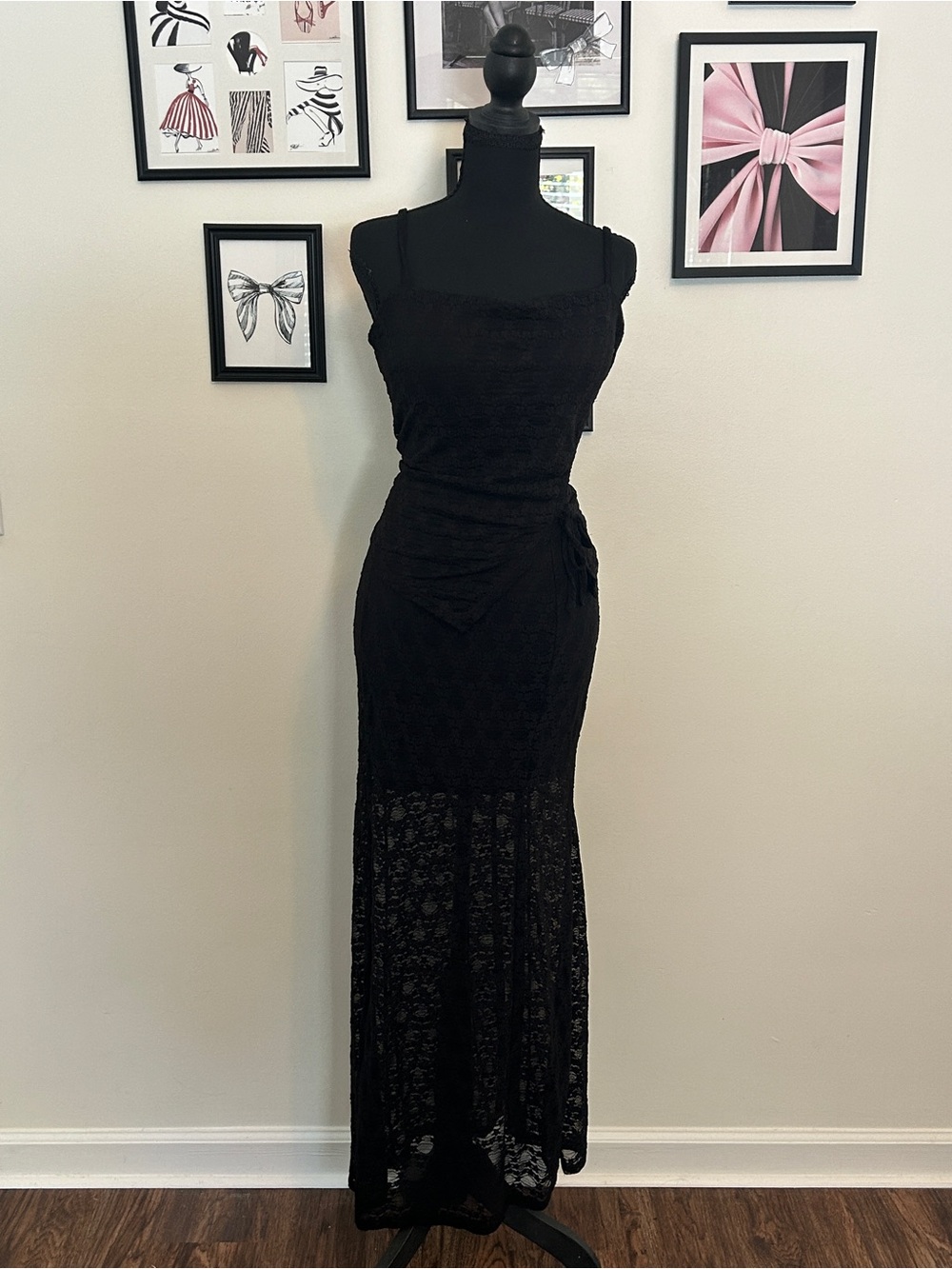 Black Lace Maxi Dress & Top with Slim Straps